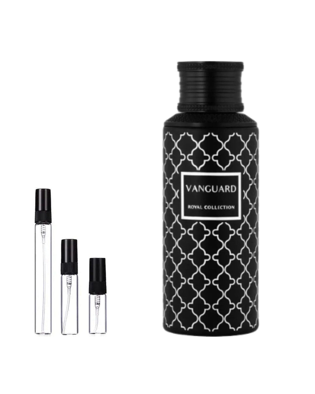 Maison Asrar Vanguard sample – decant naast de volle fles ter herkenning